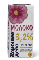 Молоко питьевое ультрапастеризованное "Хорошее дело" 3.2%, 12шт*1л 